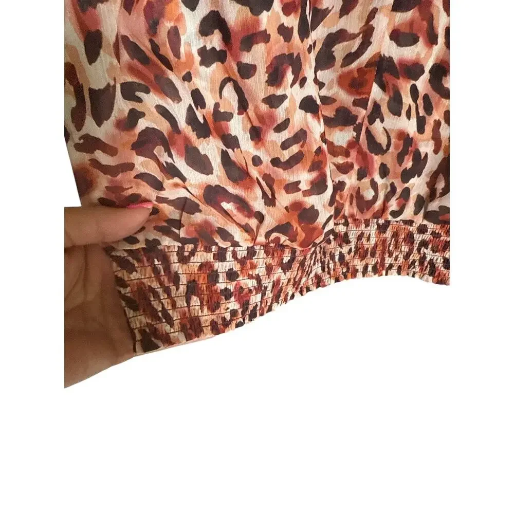Liverpool Los Angeles Watercolor Animal Print Blouse Smocked Hem Sz Medium NWT - Picture 6 of 10